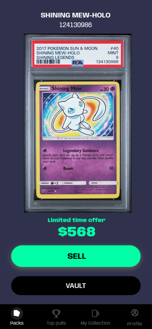 iPhone mockup: pack rip and card reveal